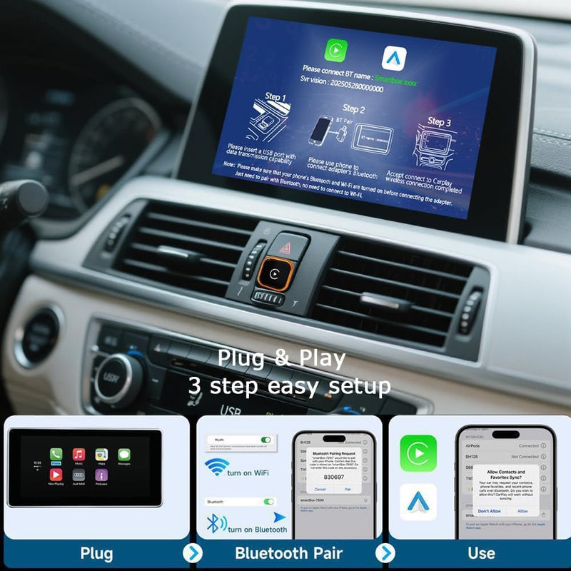 1 PCS 2-in-1 Wireless CarPlay Adapter,Plug and Play Low Latency CarPlay Dongle,Wired to Wireless Car Media Receiver for Cars(Silver)