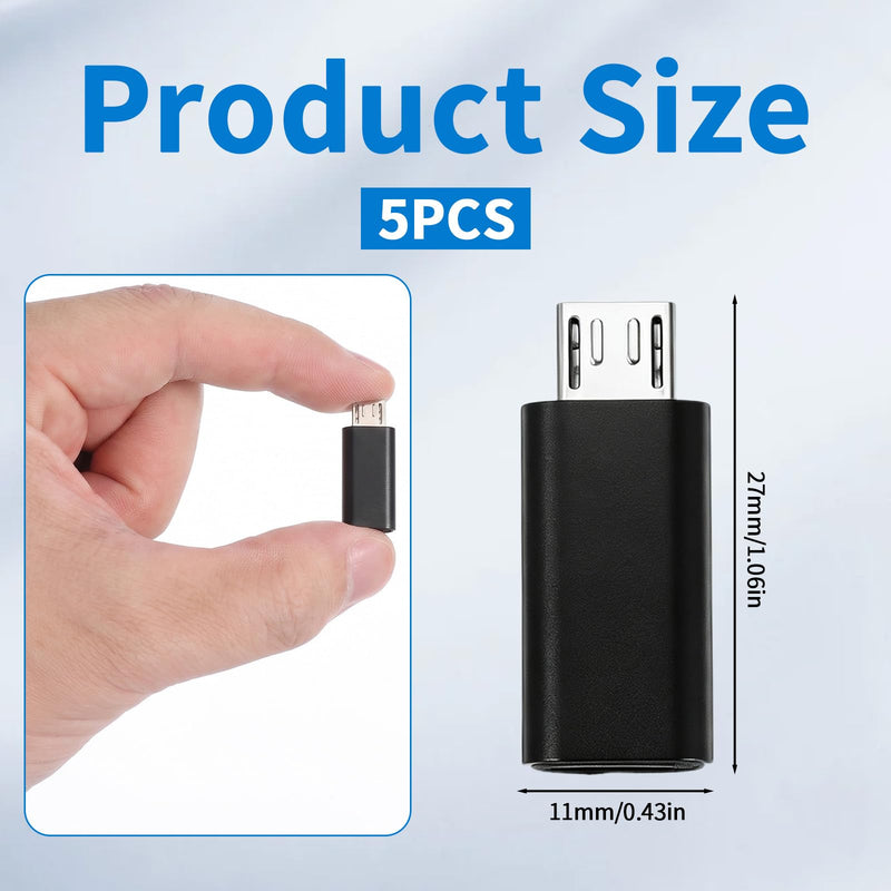 5-Pack USB-C Female to Micro USB Male Adapter | Aluminum Alloy, Supports Fast Charging and Data Sync