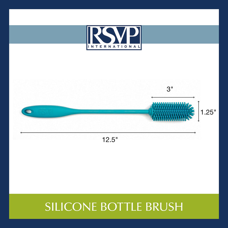 RSVP International Kitchen Scrubber Collection Dishwasher Safe, Silicone Bottle Brush, 12.5", Turquoise Silicone Bottle Brush, 12.5"