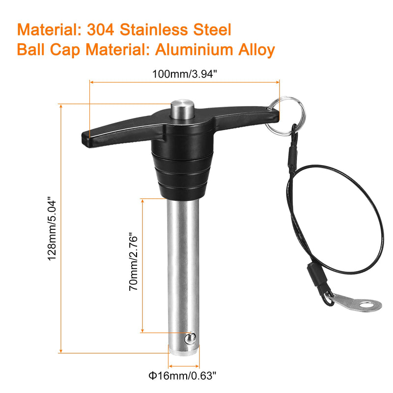 uxcell T Handle Lock Pins, 5/8" Pin Dia. 2-3/4" Usage Length Stainless Steel Push-Button Quick Release Pin with Lanyard Cable (16mm-70mm) 5/8" x 2-3/4"