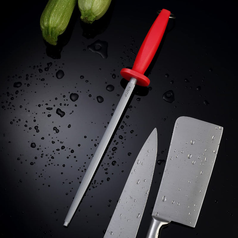 12 inch Sharpening Steel Honing Rod,Professional Knife Sharpeners,High Carbon Honing Steel, Fine Lines, High hardness,knife sharpening Red 12 inch