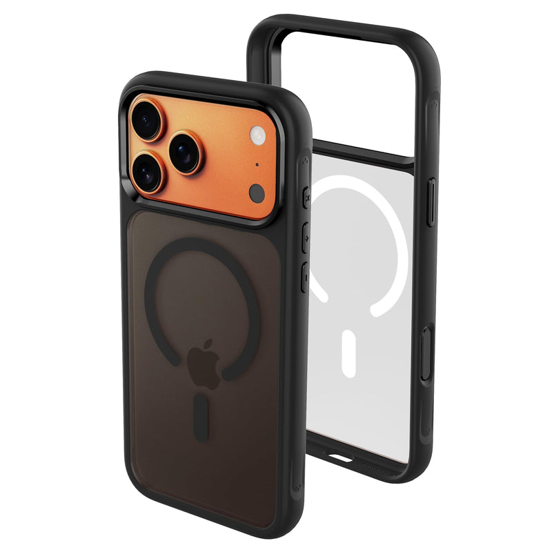 Magnetic Phone Case for iPhone 17, PC+TPU Hybrid, MagSafe Compatible, Sandblasting Back with Orange Frame, Anti-Fingerprint (Black, iPhone 17 Pro) Black