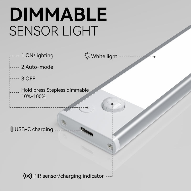 Under Cabinet Lighting, LED Magnetic Motion Activated Under Cabinet Lights, Rechargeable Closet Lights 2800mAh Battery Operated, Wireless Dimmable Under Counter Lights for Kitchen,Hallway 2 Pack 3Pack-13.7inch White Light