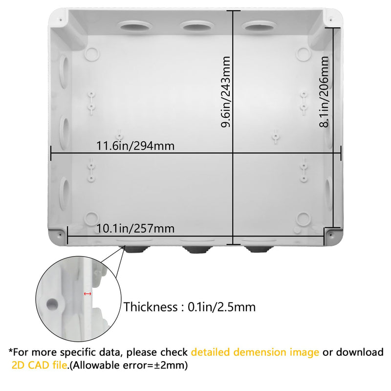 LeMotech ABS Plastic Dustproof Waterproof IP65 Junction Box Universal Electrical Project Enclosure White 11.8 x 9.8 x 4.7 inch (300 x 250 x 120 mm) 11.8" x 9.8" x 4.7" (1pc)