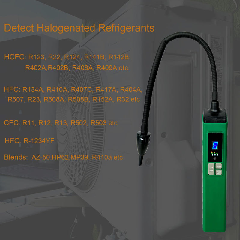 Professional HVAC Refrigerant Leak Detector with Heated Diode Sensor, Gas Leak Detector for R410A/R134A/R1234YF, CFCs/HCFCs | Handheld AC Diagnostic Tool with Digital Display & Audible Alarm