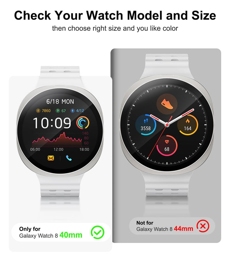 Case for Samsung Galaxy Watch 8 Watch 9 40mm Screen Protector Black | 2 Pack Hard PC Material Built-in HD Tempered Glass Screen Protector For Galaxy Watch 9/8 40mm