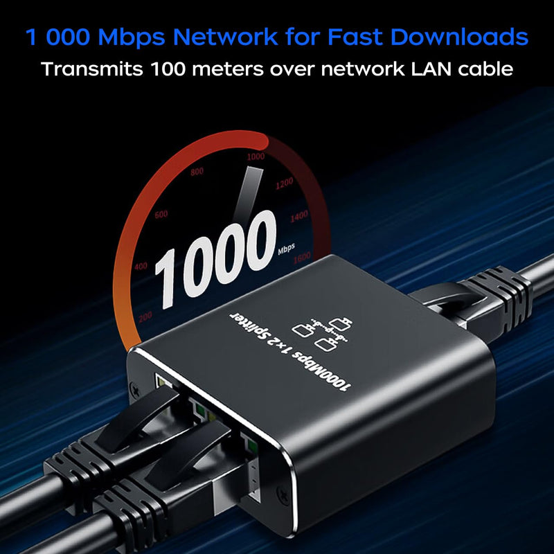 Ethernet Splitter 1000 Mbps High Speed, RJ45 Internet Cable Splitter 1 to 2 - Cat6 Extended Connector Compatible with Cat5/5e/6/7/8 Cable Ethernet Splitter 1 to 2