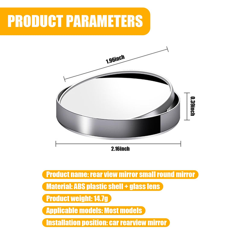 2 PCS Car Reversing Blind Spot Mirror, 2.16" x 0.39" High-definition Glass 360° Large Viewing Angle Round Mirror, Self-adhesive ABS Anti-collision Shell, Compatible with Most Models (Black) 2 PCS Black