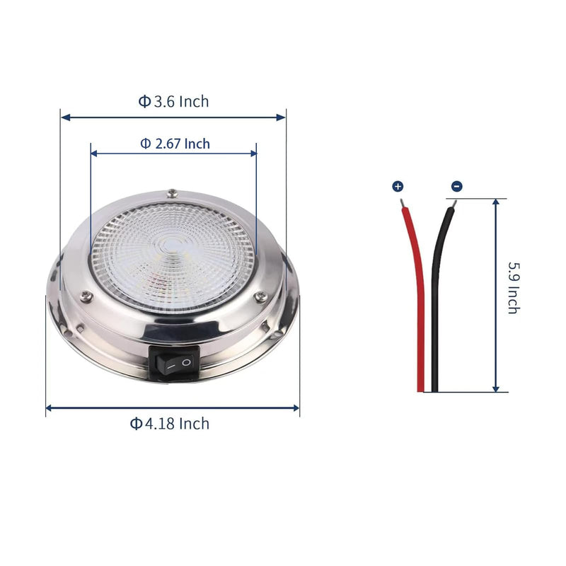 Marine Dome Light LED Boat Cabin Lights White with Switch Stainless Steel Surface Mount 12 Volts (4.18 Inches) 4.18 Inch