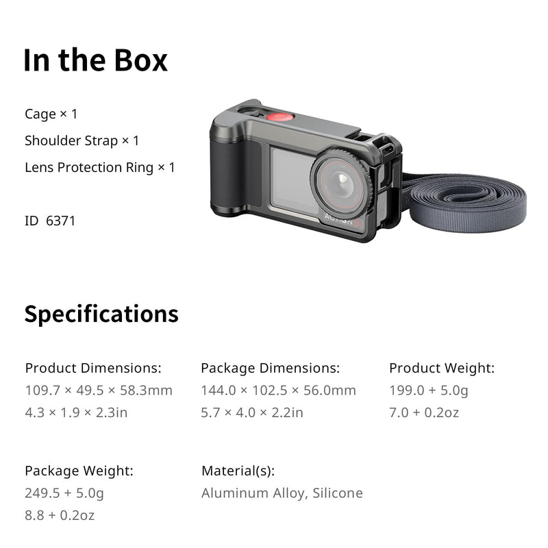 SMALLRIG Street Grip Kit for DJI Osmo Action 5 Pro / 4/3, Aluminum Cage with Shoulder Strap, Lens Protection Ring, Protective Frame with 1/4"-20 Locating Holes, for Street Photography - 6371 All in One Street Grip Kit