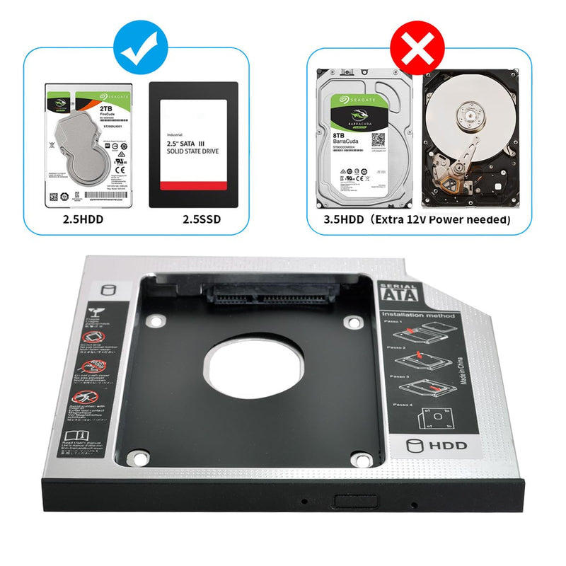 SATA 22Pin Female to Slimline SATA 13P Male HDD 2nd Hard Disk Drive Caddy Enclosure for 9.5mm Universal Laptop CD DVD-ROM Optical Bay 2.5 Slimline SATA Host to SATA Disk Adapter