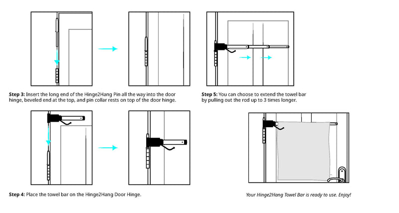 Door Towel Rack – No-Drill Hinge-Mounted Towel Bar for Bathroom or Bedroom Doors, No Assembly, Works with Standard Interior Doors, Space-Saving Telescoping Design (Black/White) (White) White