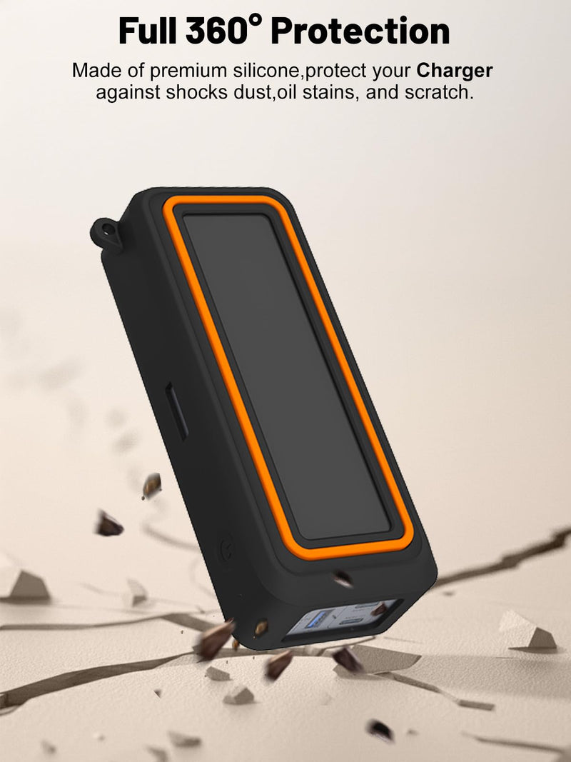 Silicone Protective Case for Anker Prime Power Bank 26,250mAh 3-Port Portable Charger, Full-Body Protective Cover with Precise Cutouts, Shockproof & Scratch-Resistant Sleeve (Black with Orange Line)