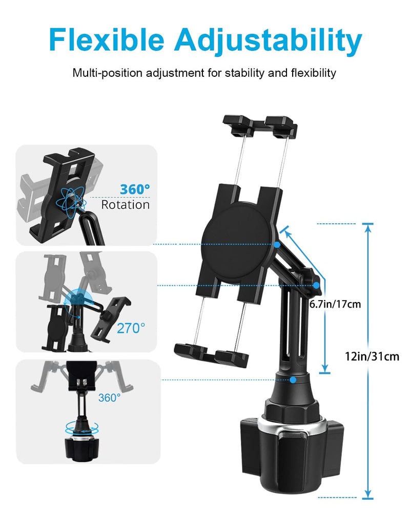 woleyi Cup Holder Tablet Mount, Car/Truck Cupholder Tablet Holder Stand Car Mount with Adjustable Arm, Compatible with iPad Pro, Air, Mini, Galaxy Tab, Z Fold, Fire HD, iPhone and More 4.7-13" Devices
