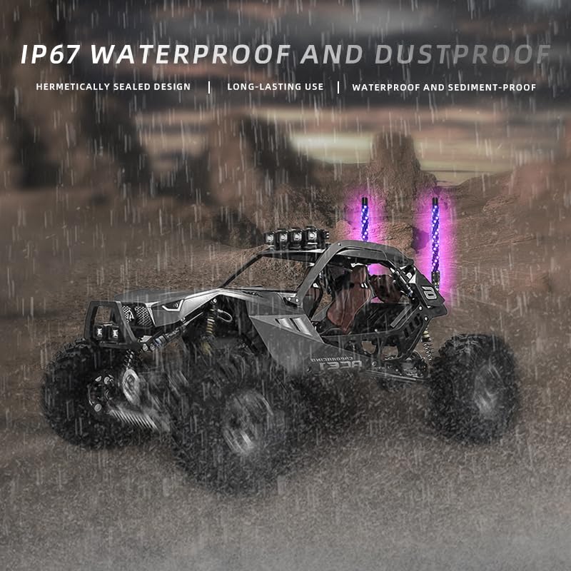 S7 2-pcs Whip Lights, LED Whip Light with App & Remote Control, Spiral RGB Chasing Lighted Antenna Whips,Whip Light for UTV ATV RZR SXS Can-Am Dune Buggy Offroad Truck (1ft) 1ft