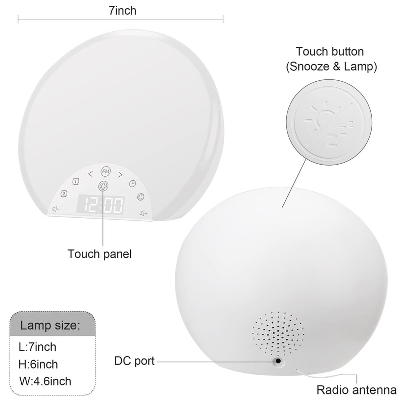 ANTDALIS Sunrise Alarm Clock Wake Up Light for Kids, Adults, Heavy Sleepers with Dual Alarms, Snooze, Sleep Aid with 7 Nature Sounds for Bedrooms with 8 Colors Night Light, FM Radio, Gift Ideas