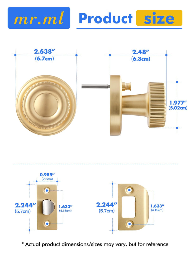 Brushed Gold Privacy Door knob, Interior Door Handle Gold Doorknob | Bedroom Bathroom Room, Aluminium Alloy Knob, 1 Pack Brushed Gold