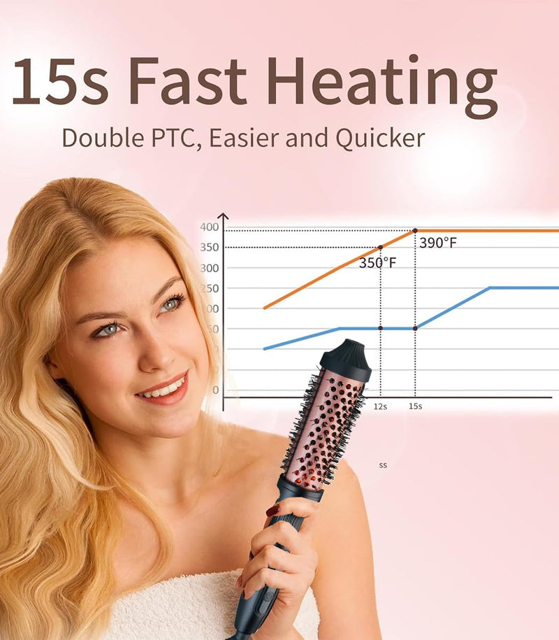 38mm Thermal Brush, Heated Hot Brush, Thermal Round Iron Smooth Shine Volumize Comb, Heated Curling Iron Create Natural Curls, UK Plug Dual Voltage, Rose Black