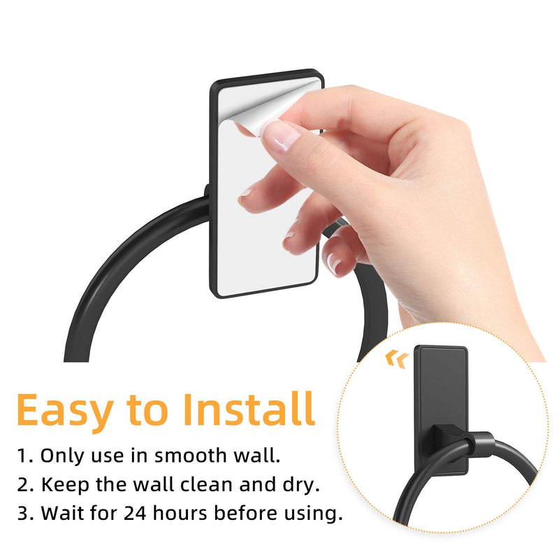 Towel Ring, SUS304 Hand Towel Holder for Bathroom，Matte Black Towel Holder Bathroom Adhesive Towel Hanger for Bathroom, Kitchen, 2 Pack Matte Black Round(2-pack)