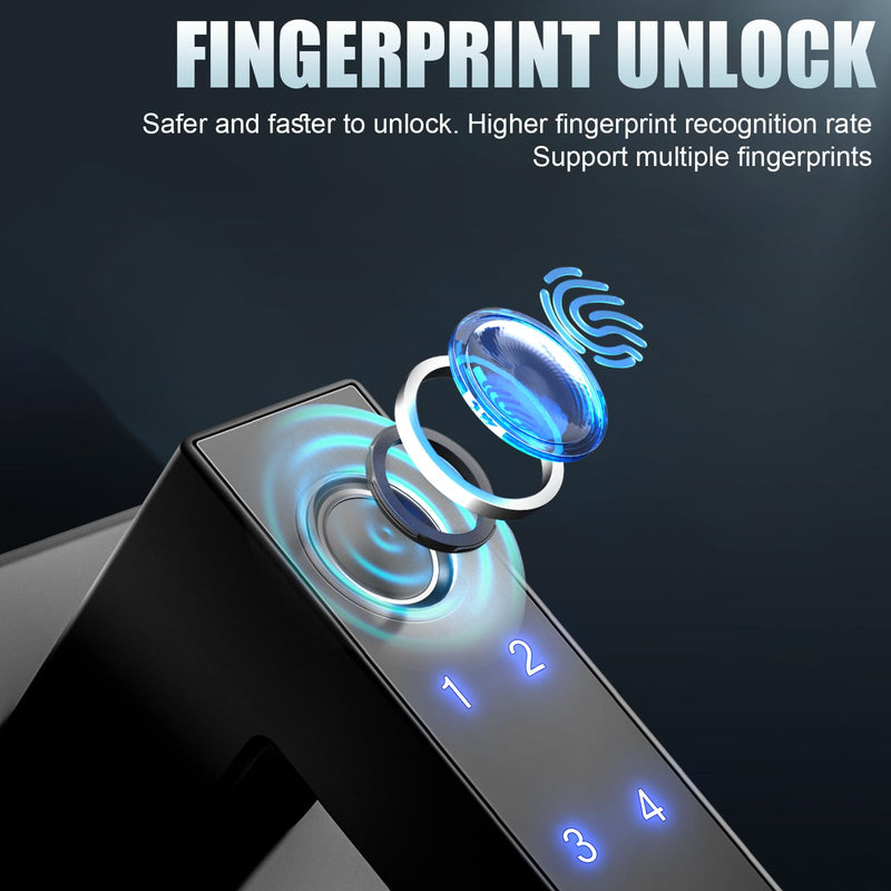 Fingerprint Door Lock, Keyless Entry Lock with Handle, Smart Door Knob with Keypad for Bedroom Hotel Office, Biometric Door Lock with App Control