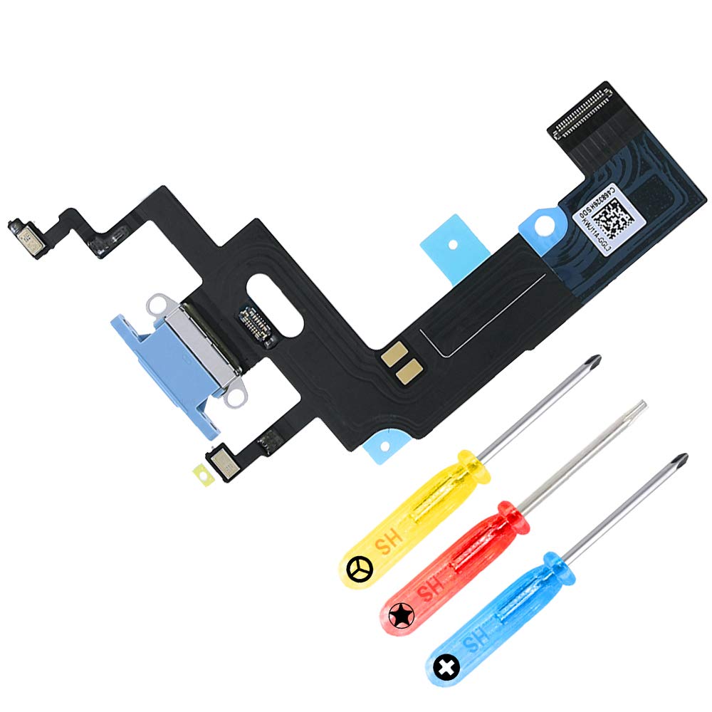 MMOBIEL Dock Connector Compatible with iPhone XR - 6.1 inch - 2018 - Charging Port Flex Cable - Headphone Port/Microphone/Antenna Replacement - Incl. Screwdrivers - Blue