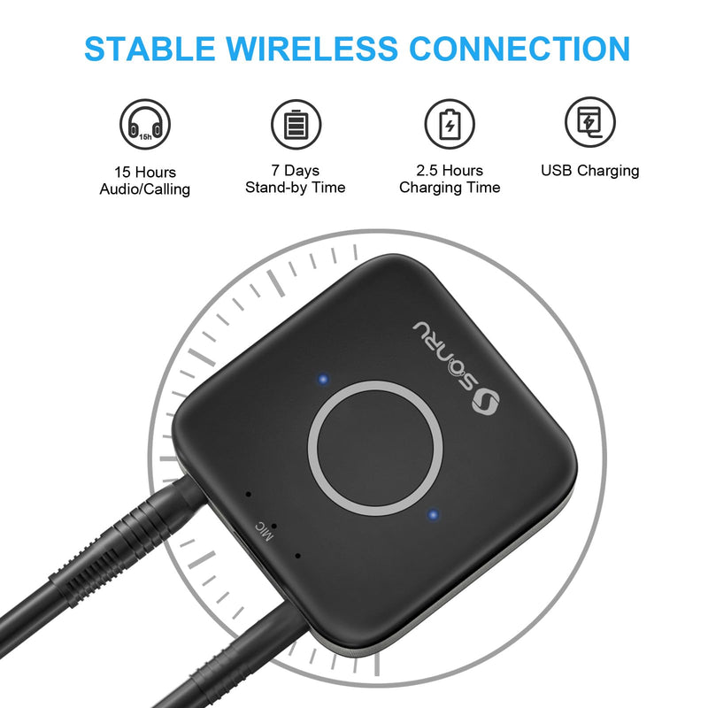 Bluetooth 5.3 Receiver, Bluetooth Audio Adapter for Speakers/Home Stereo, Low Latency, Noise Cancellation, 15-Hour Battery Life with AUX 3.5mm/RCA, Wireless Bluetooth Adapter for Old Receiver