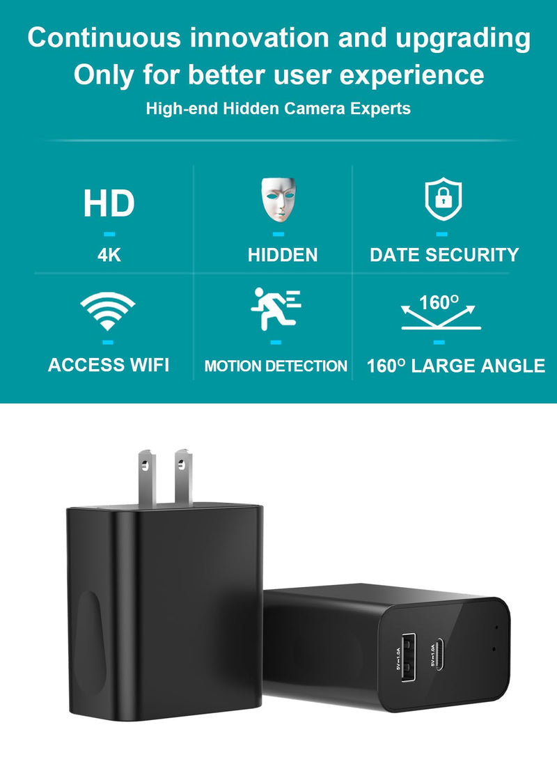 4K Wireless Hidden Cameras Mini Small Spy Security Wall Outlet WiFi Camera Indoor Camera for Home Security【Upgraded】 (CAM)