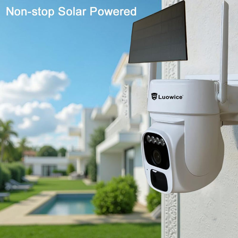 Solar Security Camera Wireless Outdoor, 3W Solar Panel, 360° Pan Tilt Solar Battery Outdoor Camera with 3MP Color Night Vision, Weatherproof, No Monthly Fee