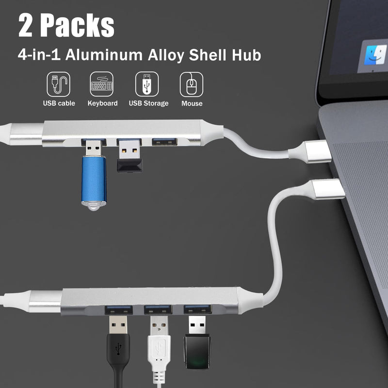 2 USB Hubs, 4-Port USB 3.0 Hub, Ultra-Slim Data Expander, Compatible with Windows, Mac, Linux Laptops & PCs Dual USB-A