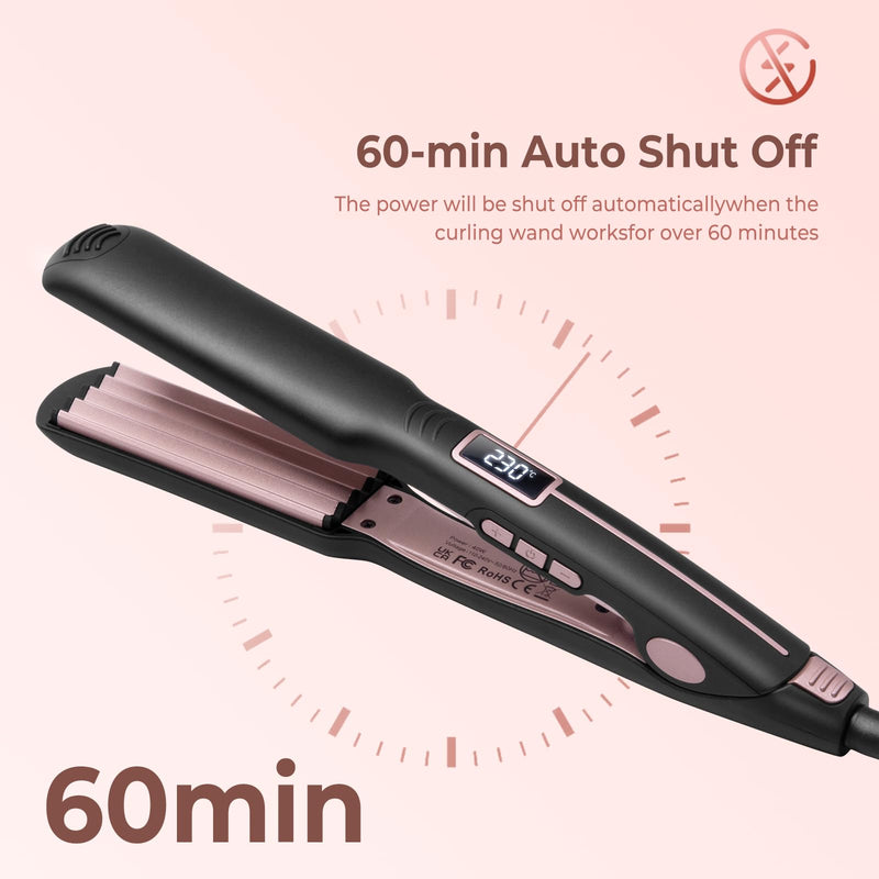 UKLISS Hair Crimper, Ceramic Hair Crimpers for Women, PTC Crepe Hair Iron | for Volumizing Hairstyle in One Step, Adjustable Temperature 210-450℉, LCD Display, Long-Lasting Styling (Black Pink) Black Pink