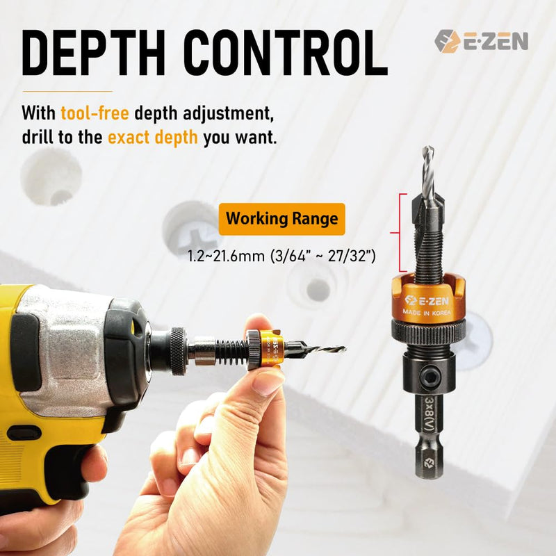 Depth Adjustable Countersink Drill Bit (3 x 8mm, 1/8" x 5/16") 1PCS 3 x 8mm (1/8" x 5/16")