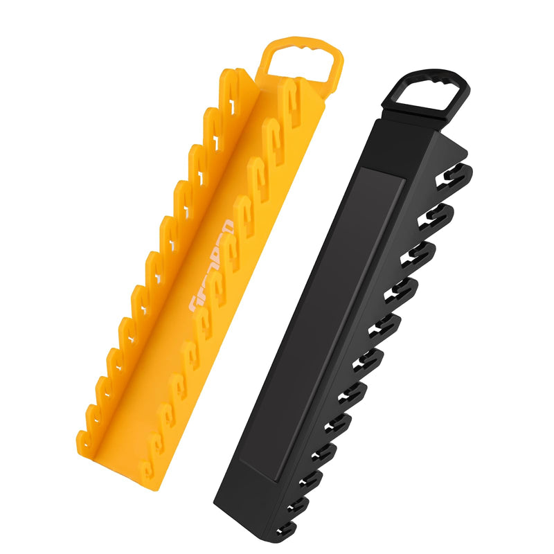 Wrench Organizer for Tool Box, 2 Pack Magnetic Wrench Holders with Handle, Includes FREE 10mm Double-Ended Wrench, Storage for Tool Box Drawer, SAE & Metric Wrench Rack Wrench+Handle 2-Pack