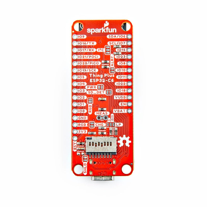 SparkFun Thing Plus - ESP32-C6, ESP32-C6 WROOM-1-N16 module with wireless capabilities and a single core Microprocessor, USB-C and SD, Dimensions: 2.55" x 0.9"