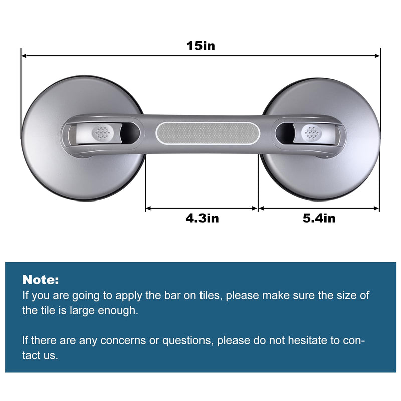 Shower Handle Shower Grab Bars for Bathtubs and Showers,Strong Hold Suction Cup Grip Grab,Bath Handle Heavy Duty Grab Bars for Handicap Elderly Seniors Bathroom（Silver Grey） Silver