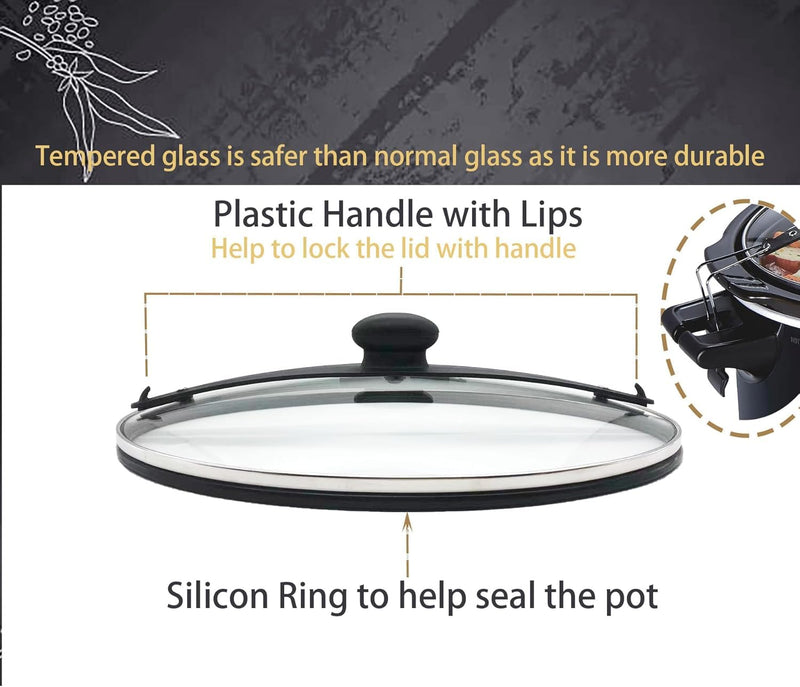 Oval Glass Lid Replacement for 6 Quart Hamilton Beach Slow Cooker, Compatible with Models 33969A 33861 33261 33866, Tempered Glass Crock Pot Lid with Heat-Resistant Handle