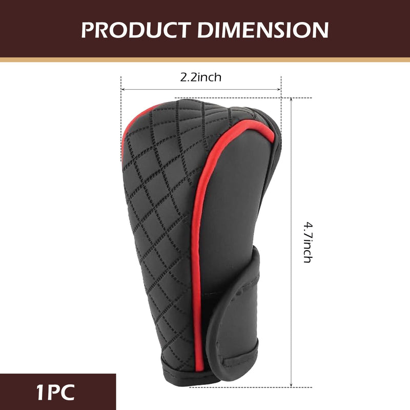 Car Gear Shift Cover, Leather Shifter Cover, Gear Shift Knob Cover for Shift Lever Protection, Universal Car Gear Shift Cover, Car Decoration Accessories (Black-Red) Red