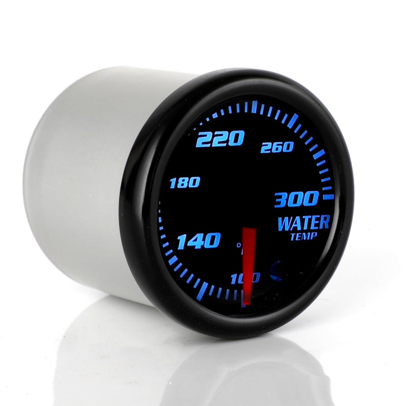 Tinted 7 Color Water Coolant Temperature Gauge 300℉ Kit 2"(52mm) Includes 1/8-27 NPT Electronic Sensor Wiring Multi Color Display Black Dial Smoked Lens White Housing for Car Truck