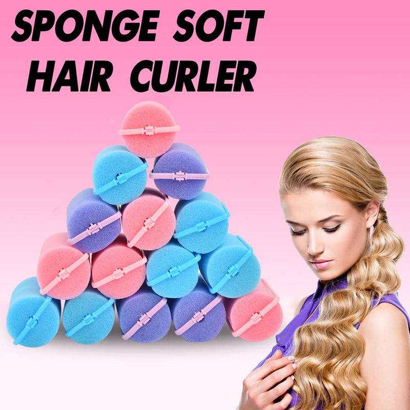 CENBEN 36 Pcs Large Foam Sponge Hair Rollers,4cm No Heat Hair Curlers, Flexible Hair Styling Sponge Curlers Soft Sleeping Hair Curlers for Women and Kids(Random Color)