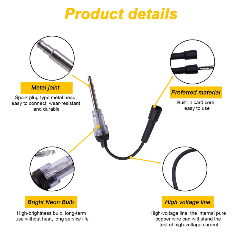 Inline Spark Plug Tester, Straight Boot Engine Ignition Tester Light Easy to Use, Small Armature Diagnostic Detector Tool for Automotive, Car, Lawnmower, Motorcycles, Internal External Engine White/1PCS