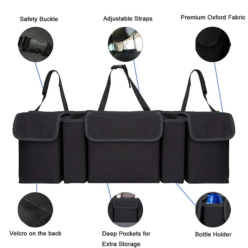 Car Trunk Organizer, Backseat Hanging Organizer with 5 Pockets, Waterproof Collapsible Cargo Storage Bag, Car Interior Accessories Car Seat Organizer for SUV, Truck, MPV Car Trunk Organizer 5Bag