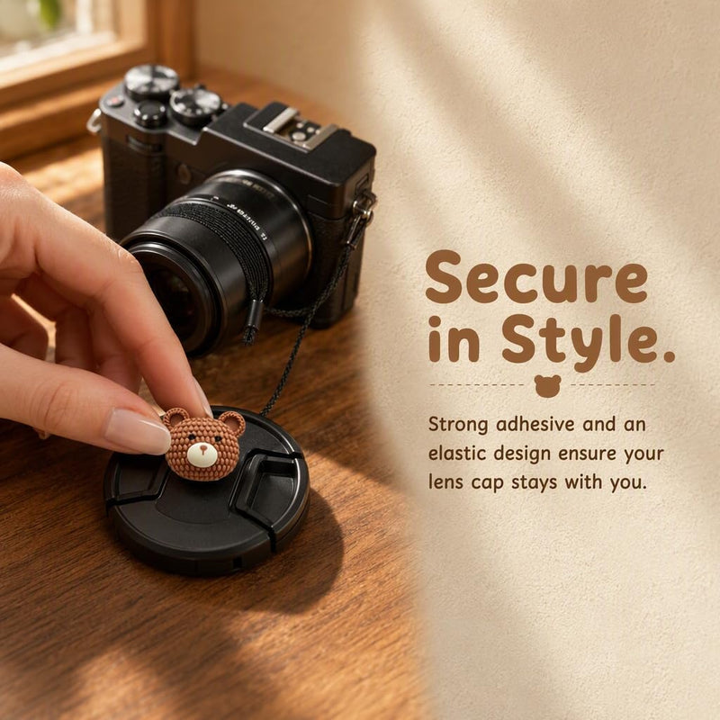 Camera Lens Cap Leash with Elastic String, Cartoon Lens Cap Keeper, Cute Camera Lenses Caps Leash with Elastic for Mirrorless Camera Lenses (Bear) Bear