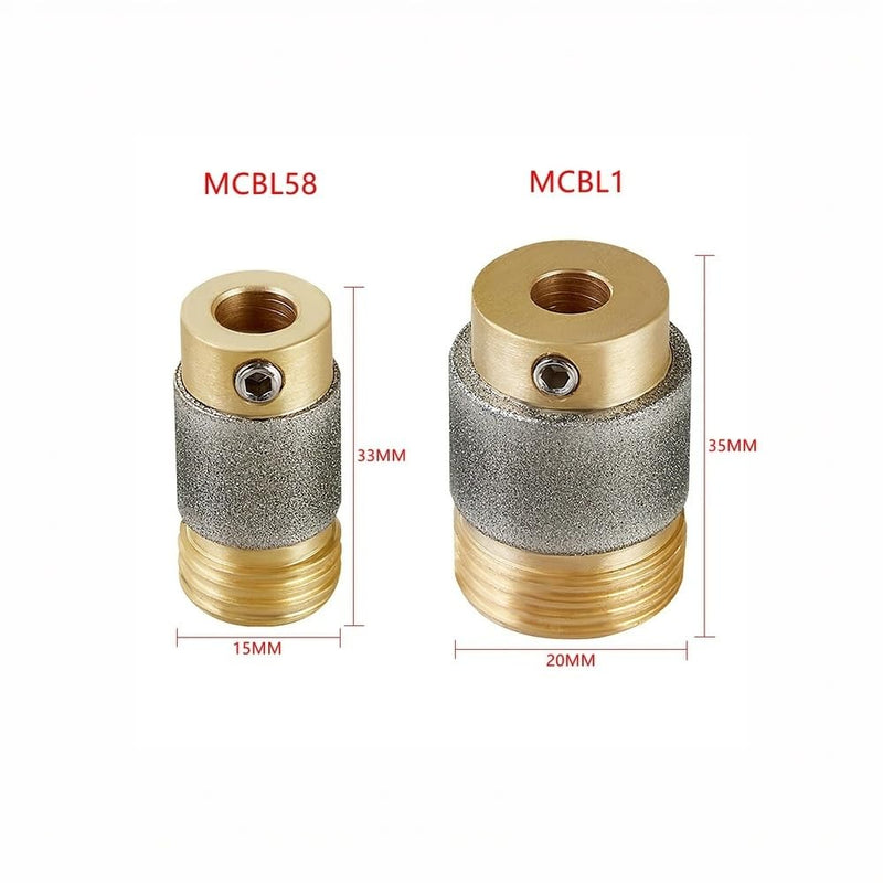 MCBL1 & MCBL58 Diamond Grinder Bits 1" & 5/8" – 2-Pack Brass Core Automatic Water Feeding Stained Glass Grinding Head with Hex Wrenches