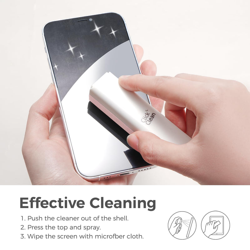 CLICK CLEAN Screen Cleaner, Fingerprint Proof Screen Cleaner Spray, All-in-One Cleaner with Microfiber, Shell and Phone Stand for All Phones, Laptop and Tablet Screens (Pink)