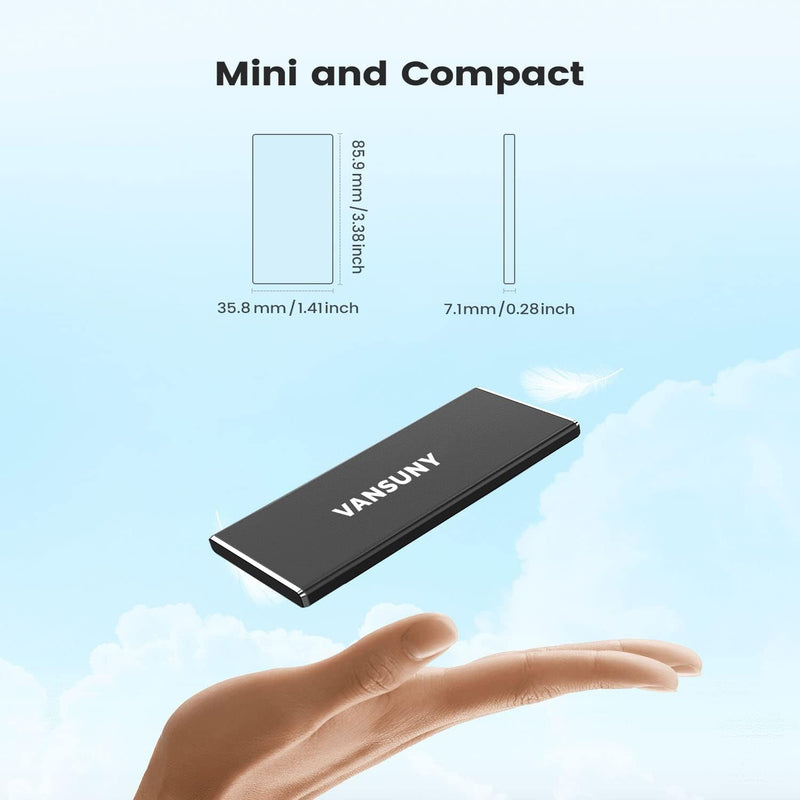 Vansuny 2TB Portable External SSD, USB 3.1 Gen2 Up to 500MB/s Solid State Drive, Metal USB C Mini Portable External Hard Drive for PC, Laptop, Phones and More Black