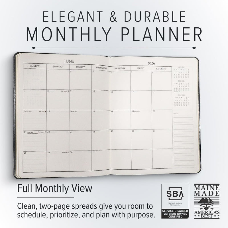 Gallery Leather Large Monthly Planner 2025-2026, Elegantly Bound Calendar Planner and Notebook with Stylish Gold-Gilded Page Edges, 18 Months - Acadia Wild Rose - 9.75x7.5" Large 2025-2026