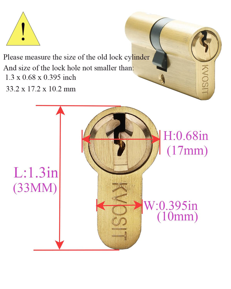 Brass Lock Cylinder with 3 Keys 63mm Double Open Cylinder Lock Storm Door Locks with 3 Brass Keys for Storage Unit Security Door (Brushed Brass, 63MM) 63MM-Double Open Brushed Brass