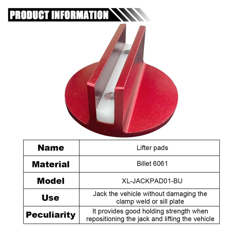 Universal Magnetic Jack Pad, 0.37" Slotted Aluminum Grooved Jack Puck Pinch, Pinch Weld Frame Rail Adapter with Large Slotted for Most Cars (Red) Red