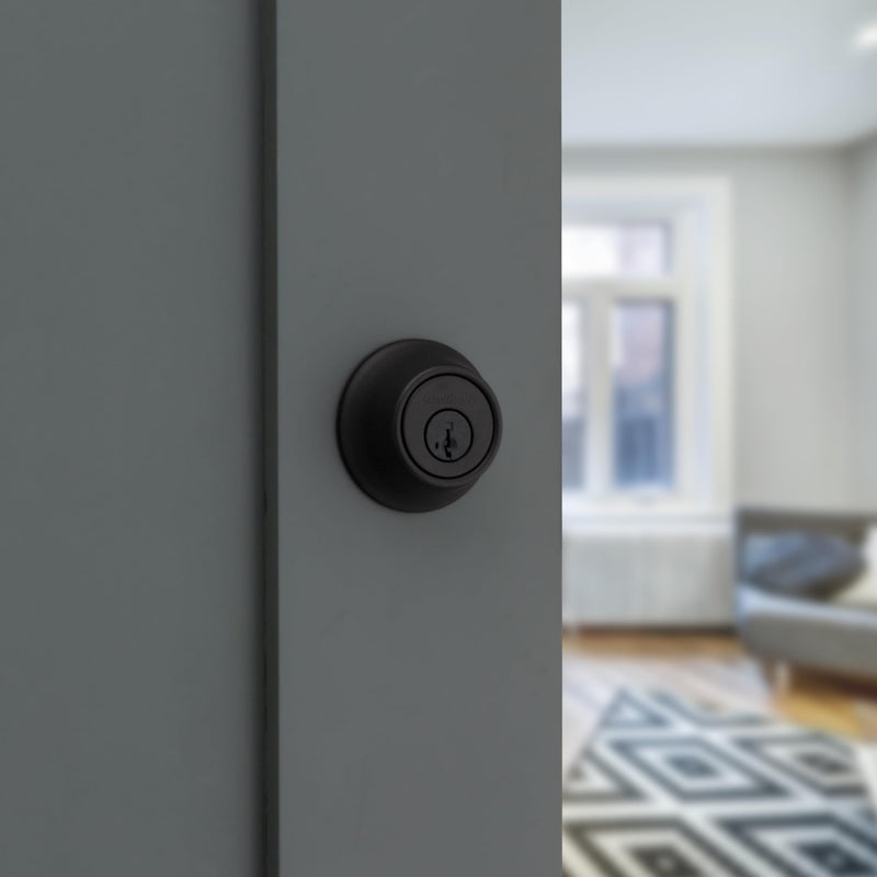 Kwikset 660 Deadbolt Lock, Matte Black Round Exterior Keyed Front Entry Door, Pick Resistant SmartKey Rekey Security, Single Cylinder Dead Bolt
