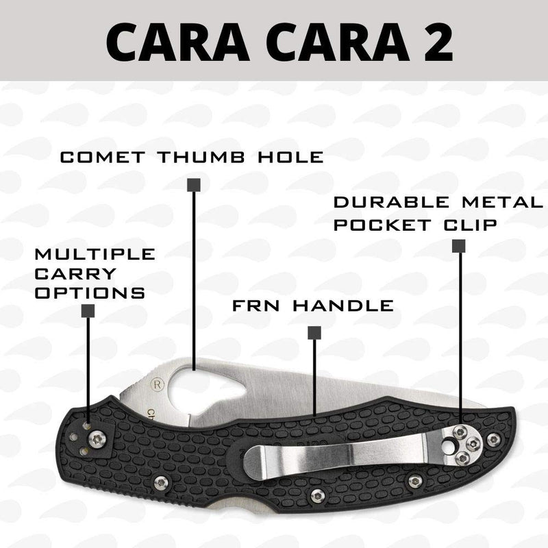 Spyderco Byrd Cara Cara 2 Lightweight Folding Knife, CombinationEdge | Black, 8.5" Overall Length, 3.77" 8Cr13MoV Steel Blade, FRN Handle, Back Lock, Full-Flat Grind