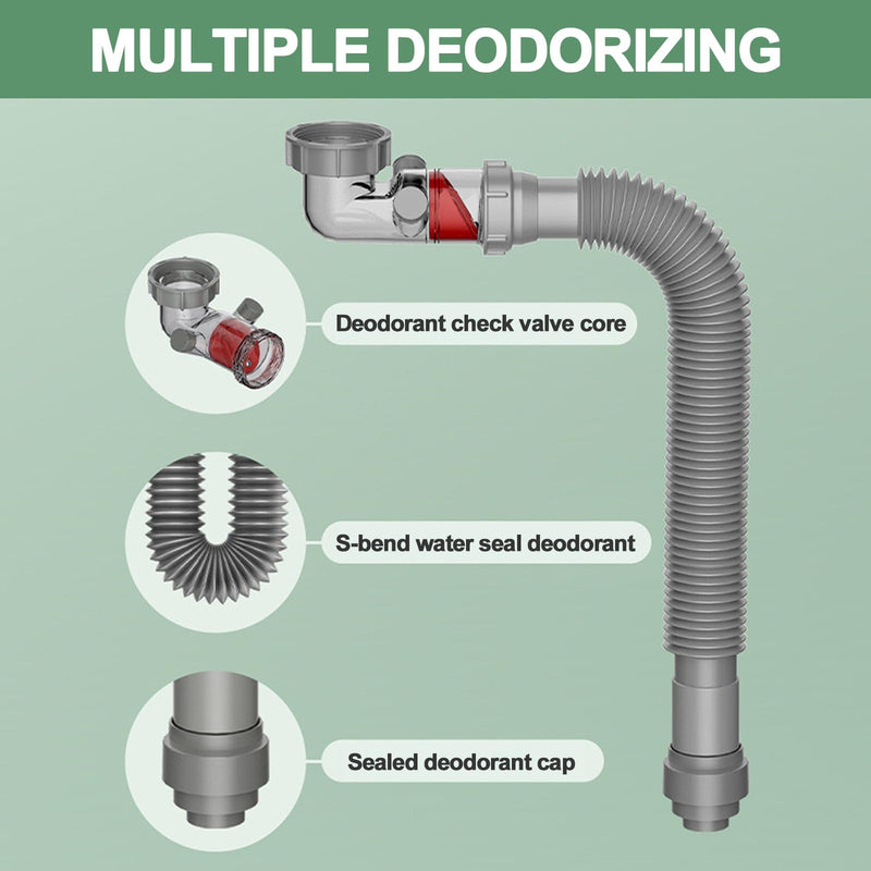 Double Sink Drain Kit Flexible 1 1/2 Inch P-Trap Pipe Comes with Visual One Way Drain Valve 4-Way Connector for Bathroom Kitchen Sink Dishwasher Garbage Disposer Drain Pipe 1 1/2 inches Gray
